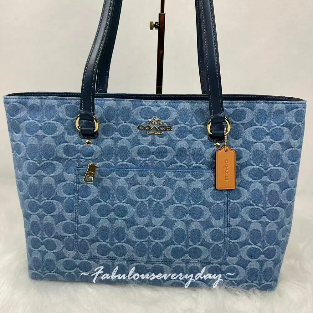 Coach Station Tote Bag In Signature Denim CDB88 Denim/Gold/Indigo NWT